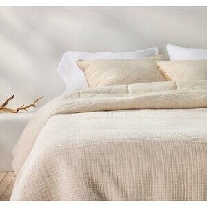 Full/Queen Textured Chambray Cotton Comforter & Sham Set Natural - Casaluna NEW